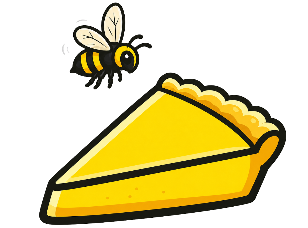 Manchester bee flying above a Piechart Digital pie illustration