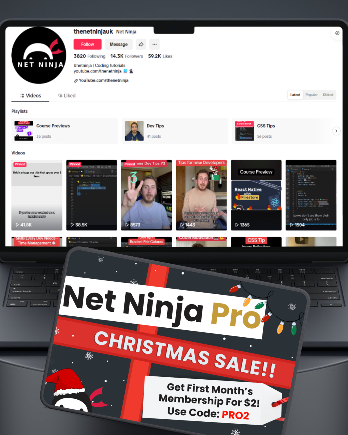 Net Ninja tiktok page and mailer graphic