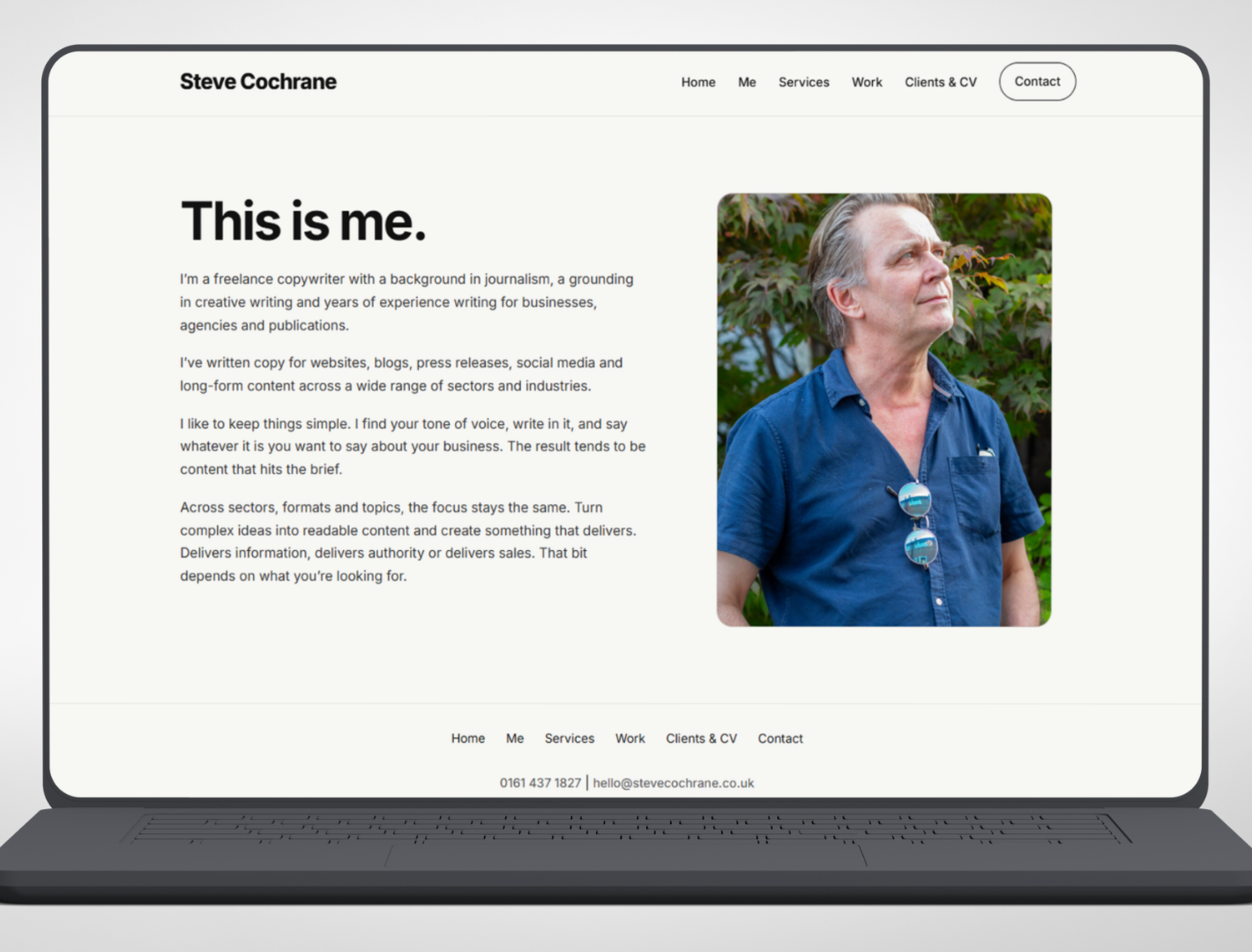 Steve Cochrane website displayed across multiple pages and screen sizes