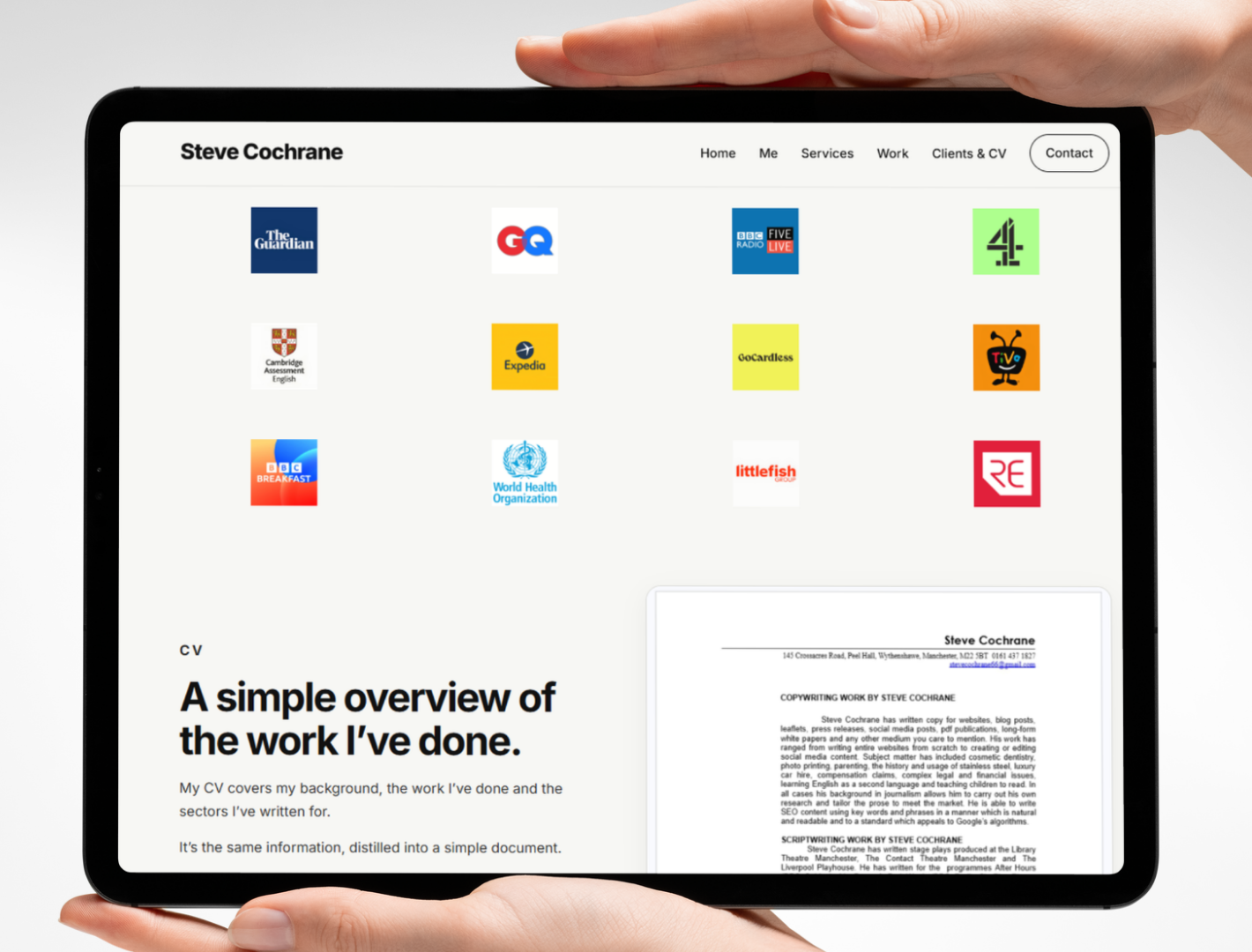 Steve Cochrane writing services website page
