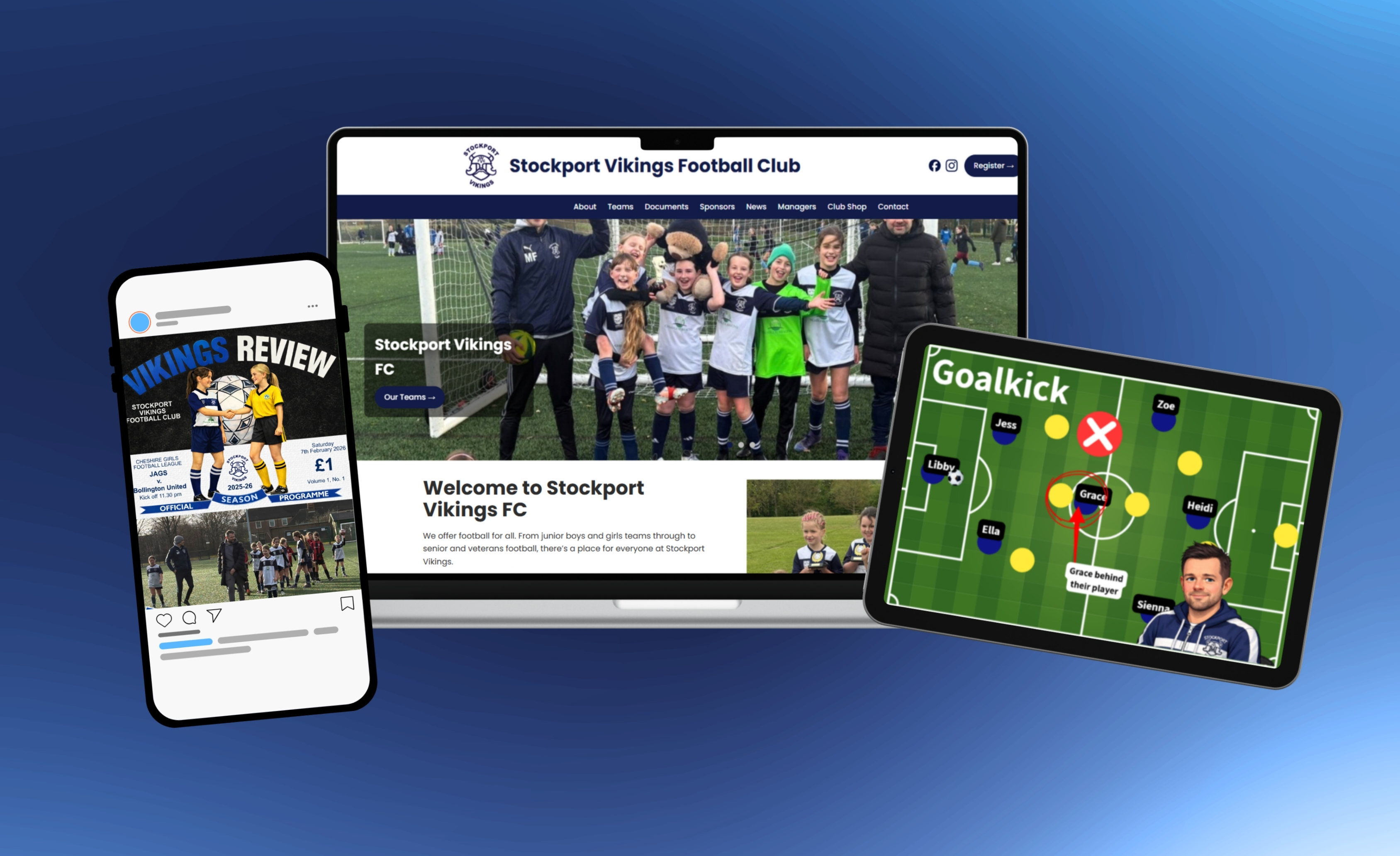Wide showcase image for Stockport Vikings creative work or website concept