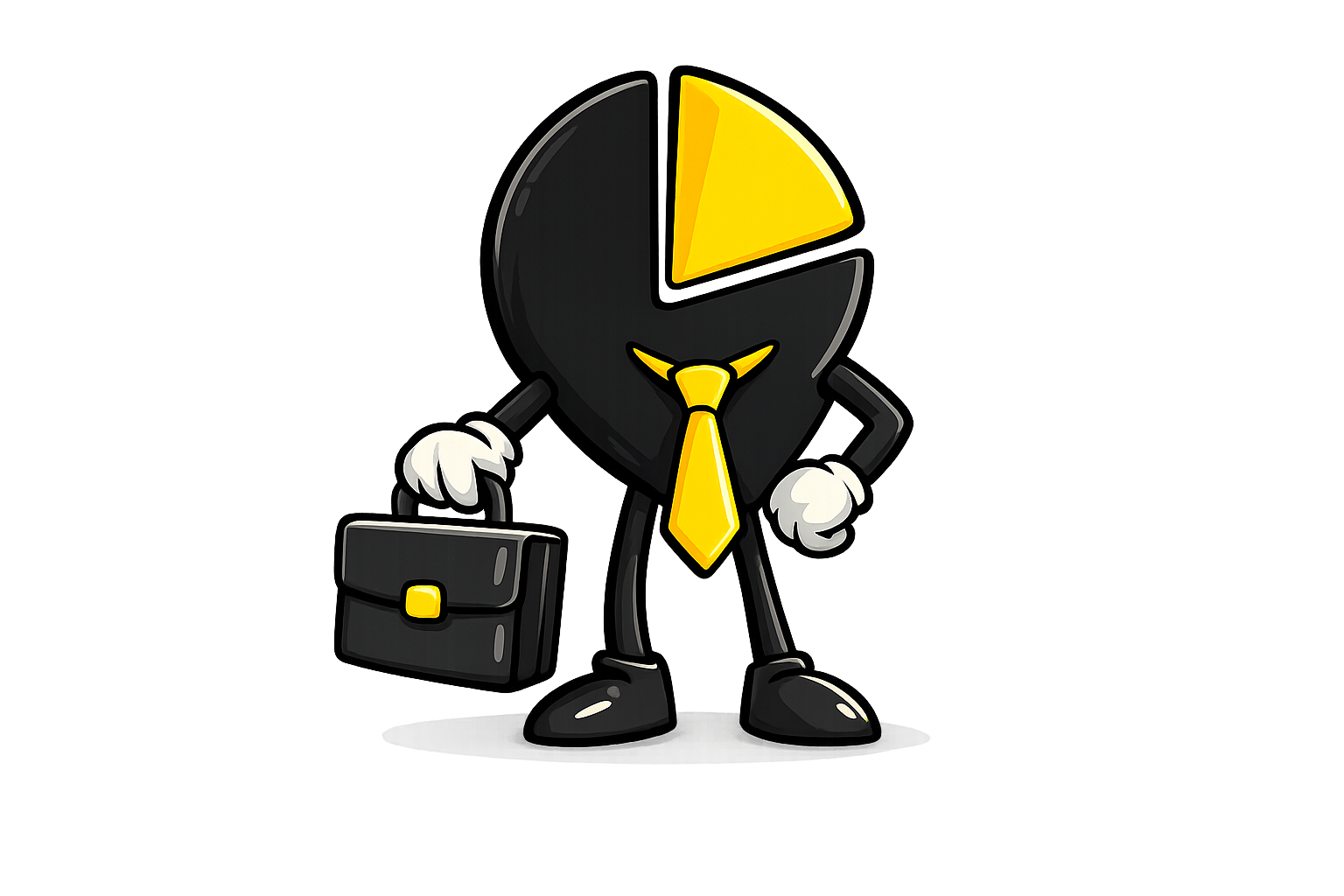 Pie slice character in a tie holding a briefcase